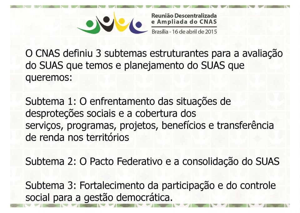 programas, projetos, benefícios e transferência de renda nos territórios Subtema 2: O Pacto Federativo e