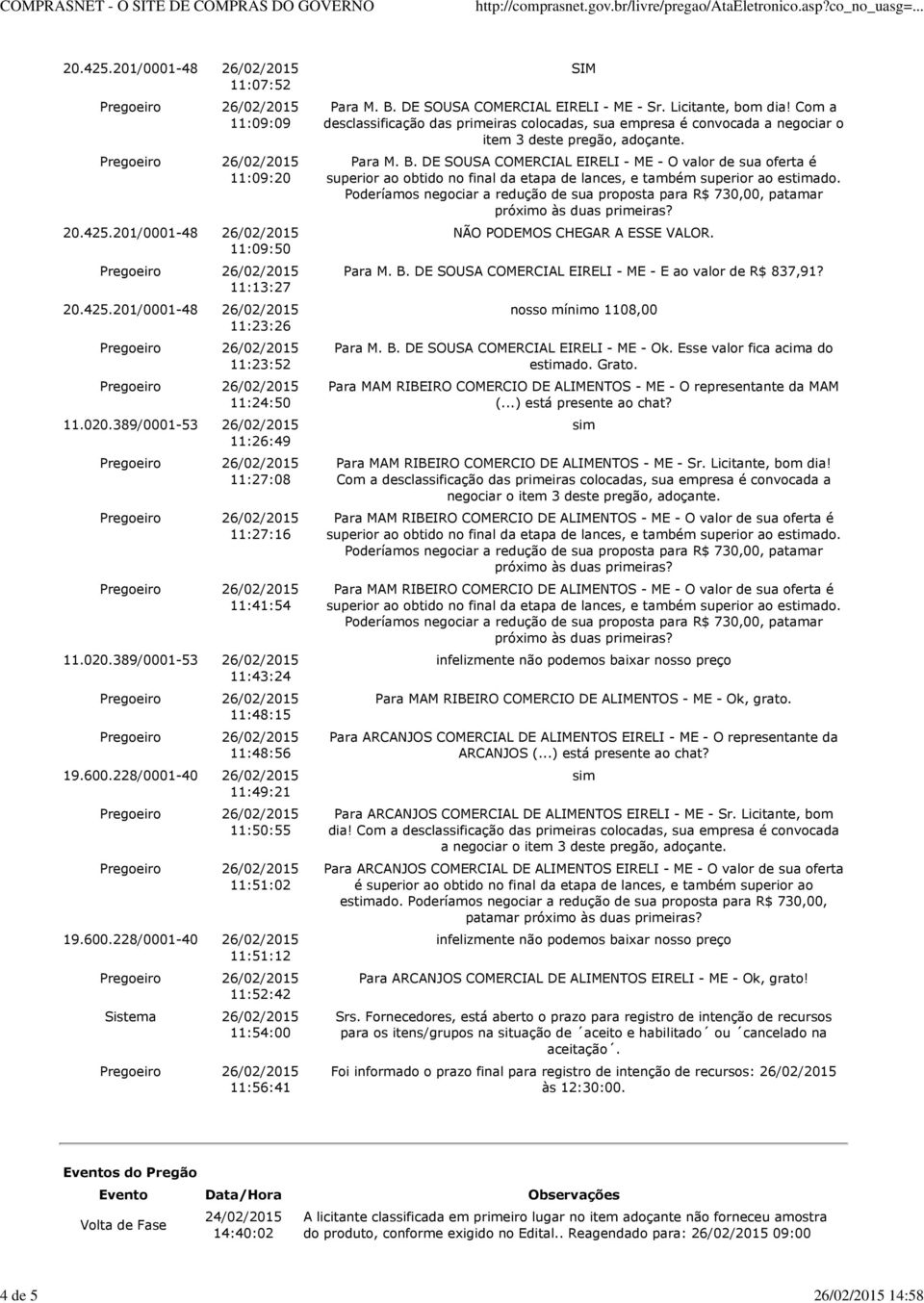 Licitante, bom dia! Com a desclassificação das primeiras colocadas, sua empresa é convocada a negociar o item 3 deste pregão, adoçante. Para M. B.