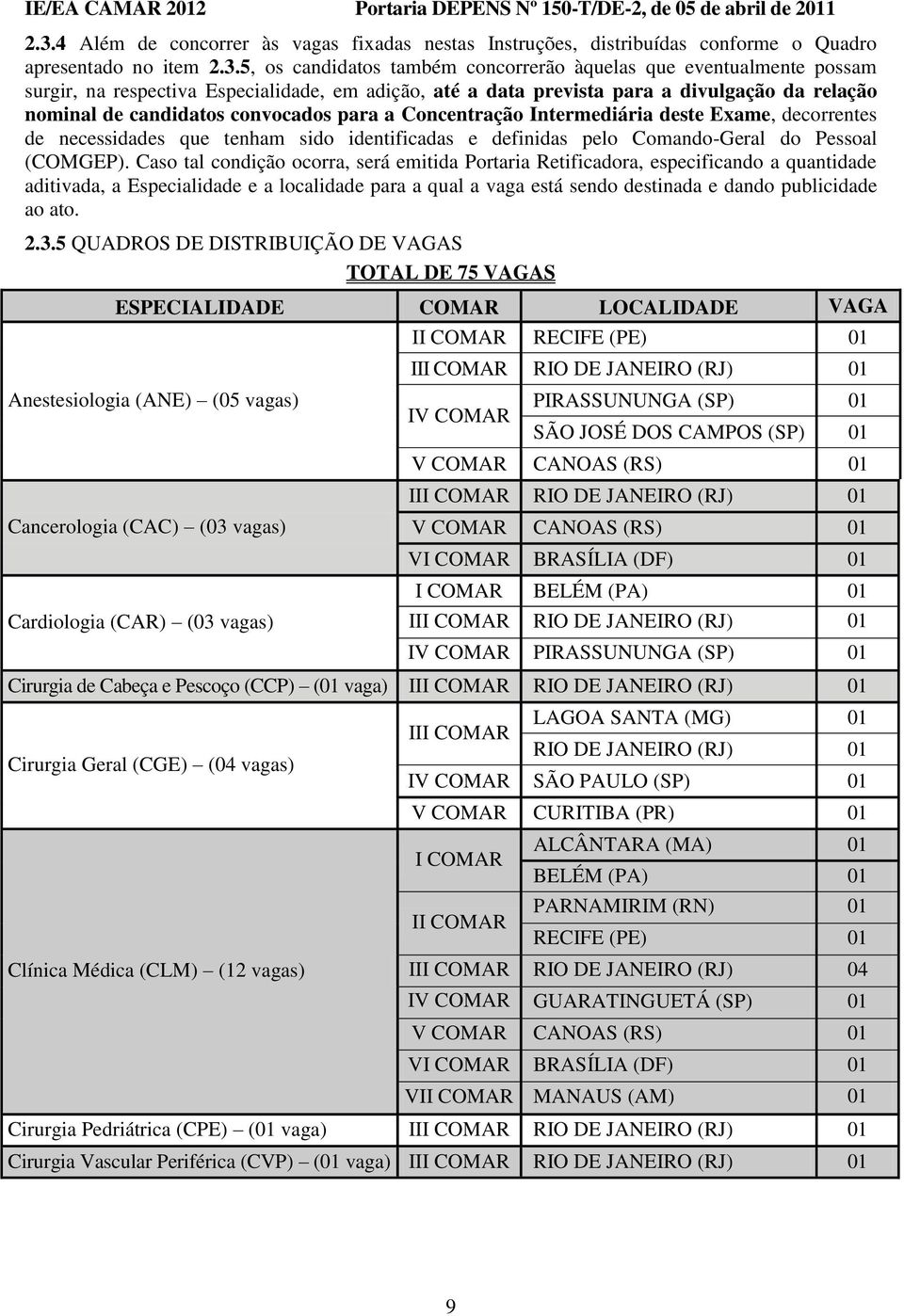 tenham sido identificadas e definidas pelo Comando-Geral do Pessoal (COMGEP).