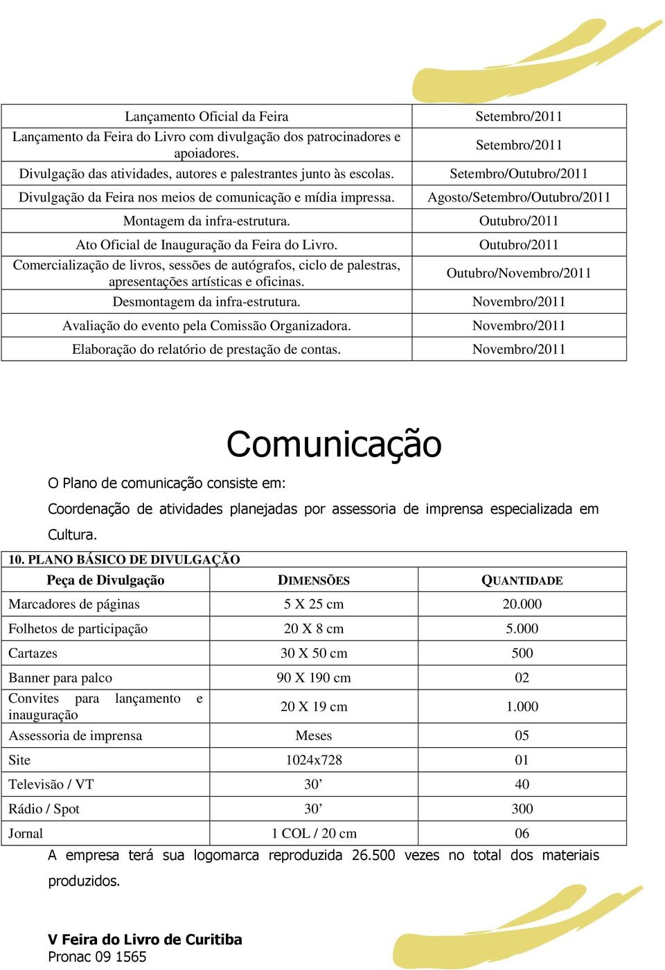 Comercialização de livros, sessões de autógrafos, ciclo de palestras, apresentações artísticas e oficinas. Desmontagem da infra-estrutura. Avaliação do evento pela Comissão Organizadora.