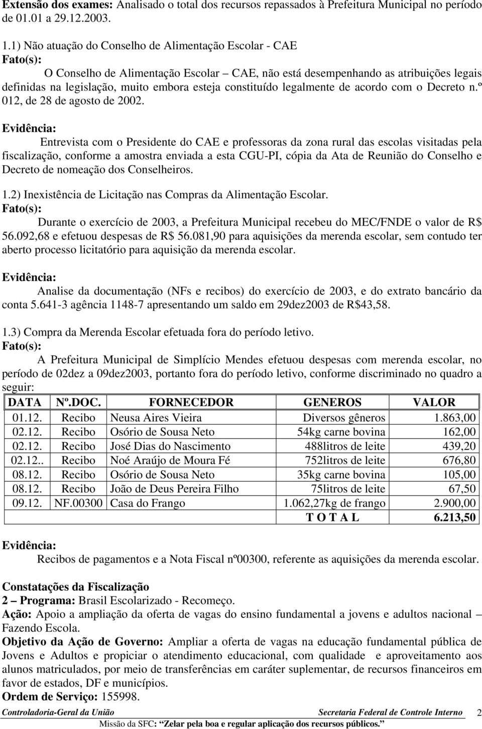 legalmente de acordo com o Decreto n.º 012, de 28 de agosto de 2002.