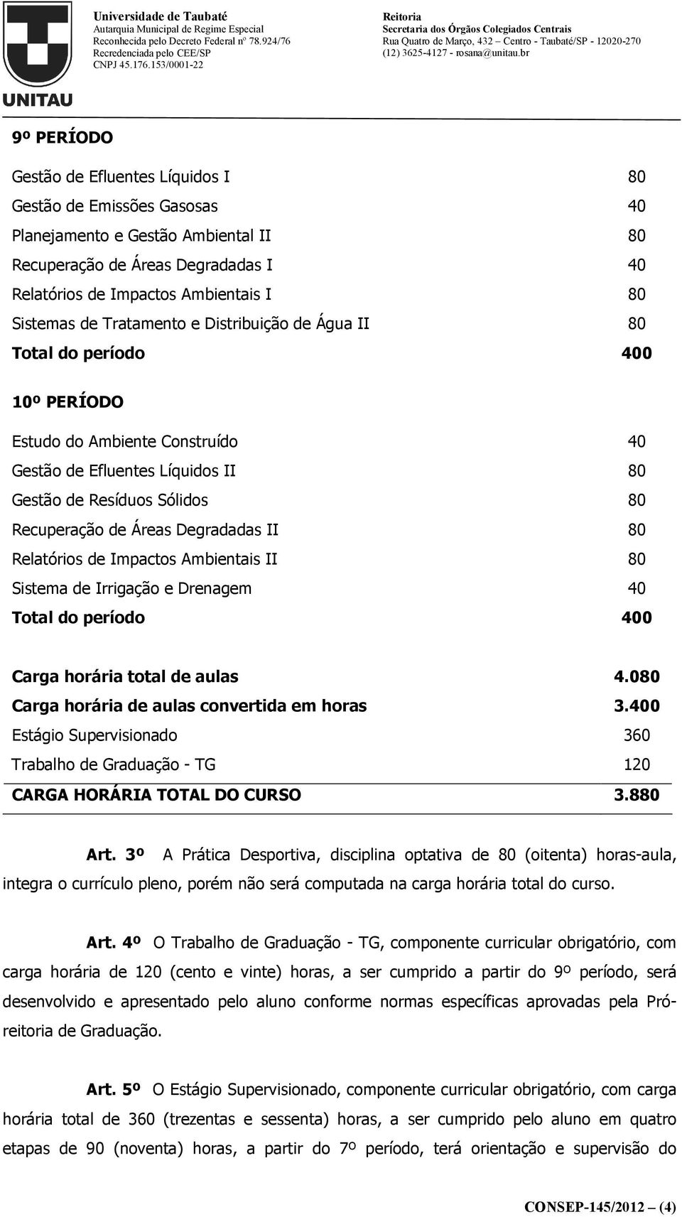 Relatórios de Impactos Ambientais II 80 Sistema de Irrigação e Drenagem 40 Carga horária total de aulas Carga horária de aulas convertida em horas 4.080 3.