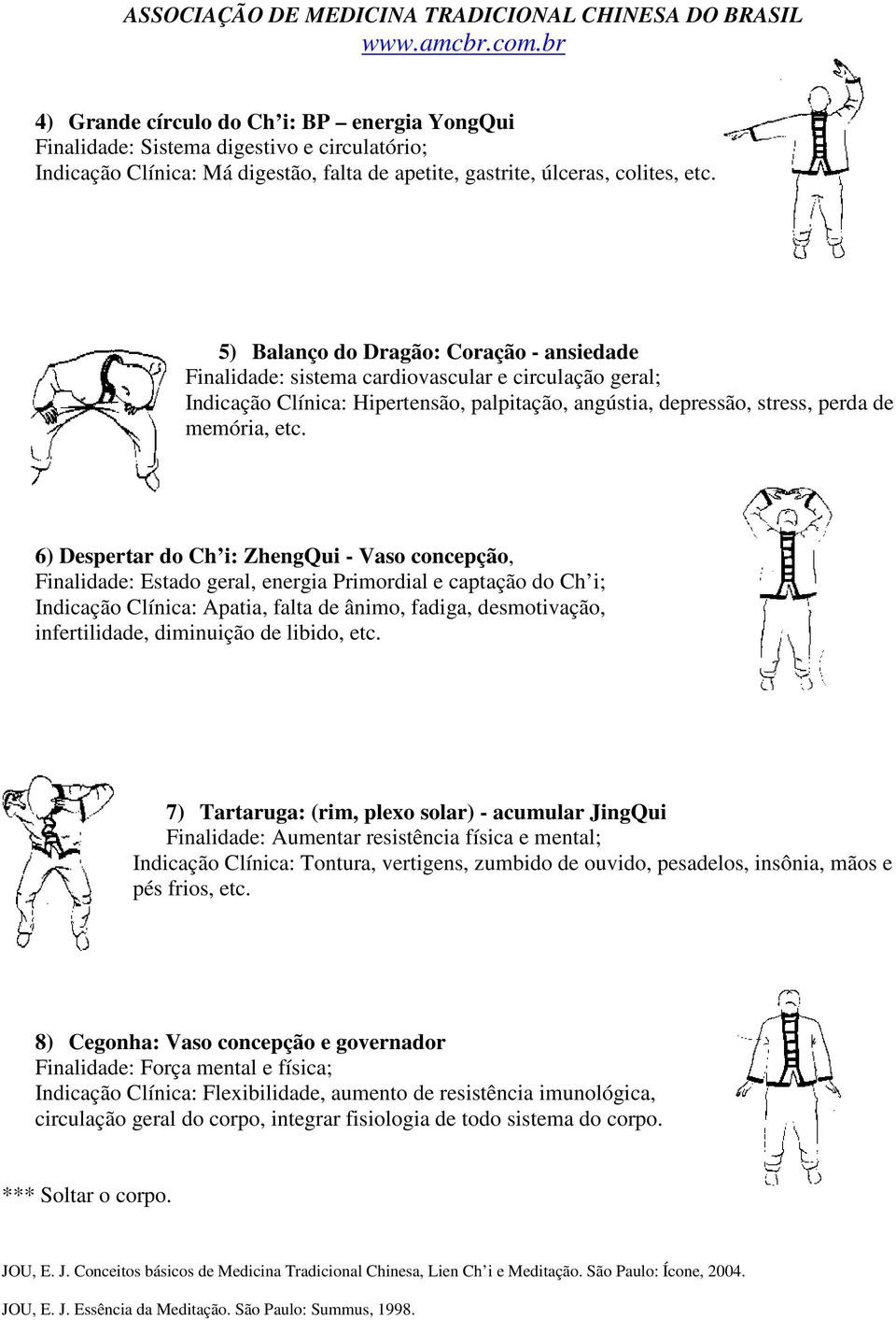 6) Despertar do Ch i: ZhengQui - Vaso concepção, Finalidade: Estado geral, energia Primordial e captação do Ch i; Indicação Clínica: Apatia, falta de ânimo, fadiga, desmotivação, infertilidade,