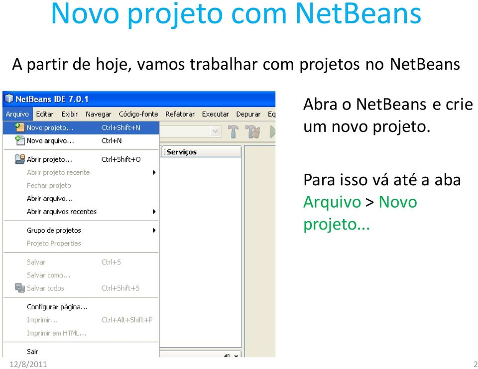 o NetBeans e crie um novo projeto.