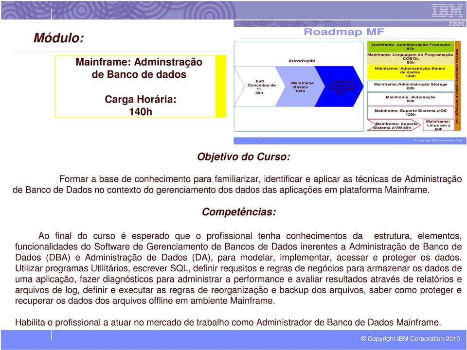 Ao final do curso é esperado que o profissional tenha conhecimentos da estrutura, elementos, funcionalidades do Software de Gerenciamento de Bancos de Dados inerentes a Administração de Banco de