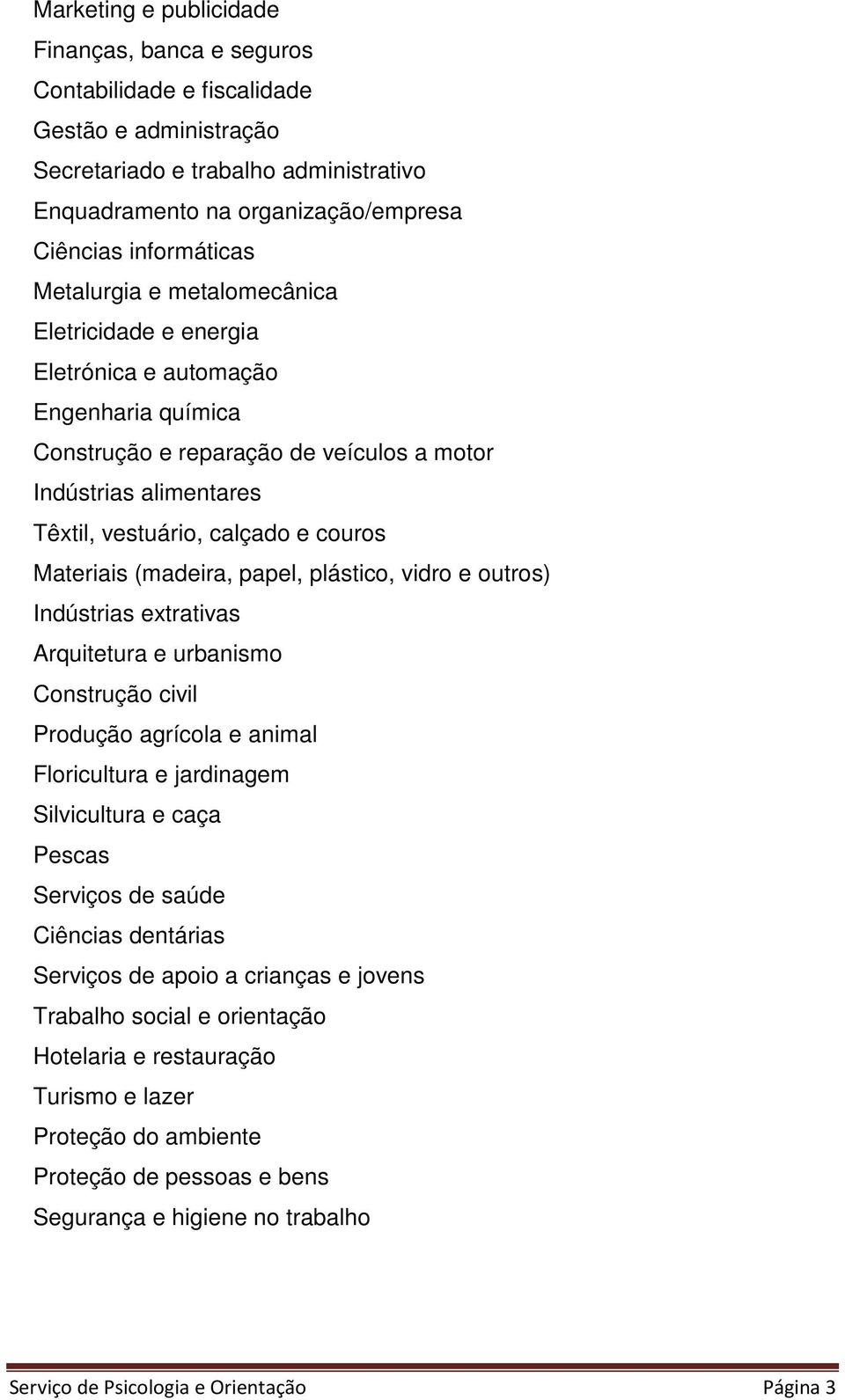 Materiais (madeira, papel, plástico, vidro e outros) Indústrias extrativas Arquitetura e urbanismo Construção civil Produção agrícola e animal Floricultura e jardinagem Silvicultura e caça Pescas