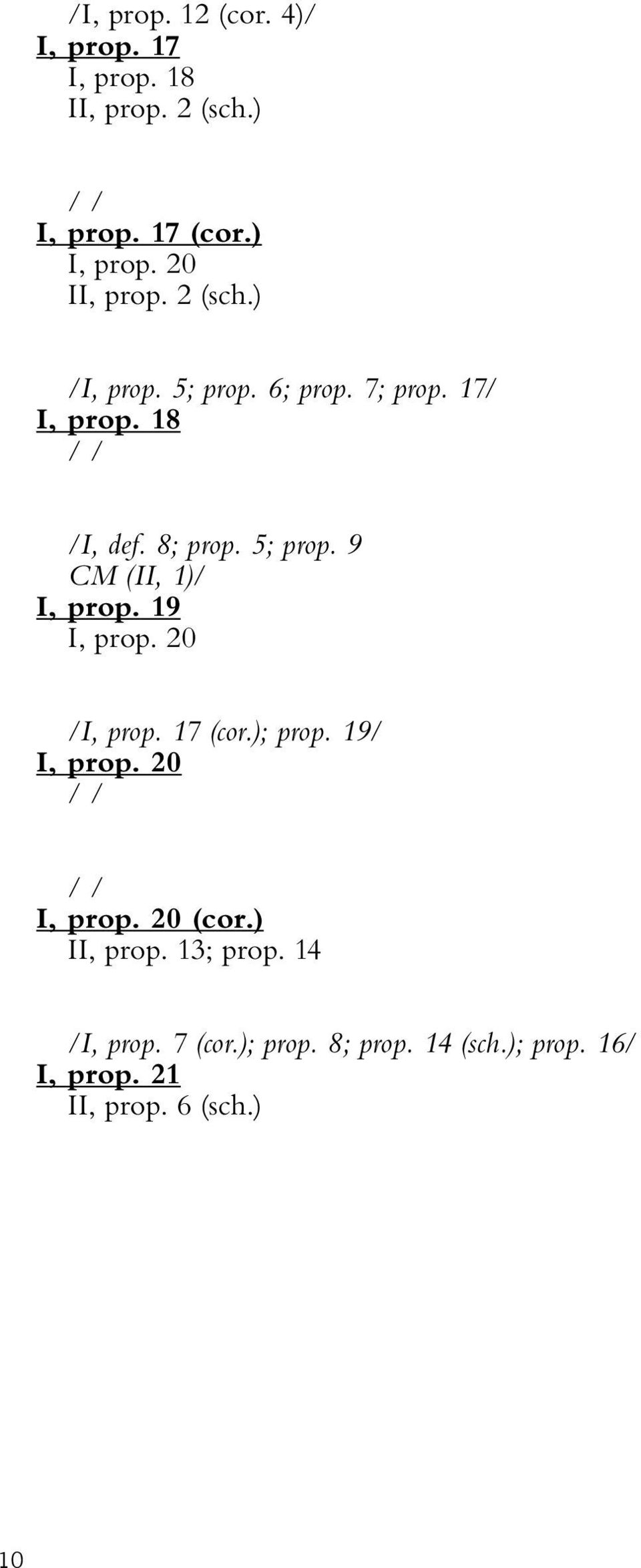 19 I, prop. 20 /I, prop. 17 (cor.); prop. 19/ I, prop. 20 I, prop. 20 (cor.) II, prop. 13; prop.