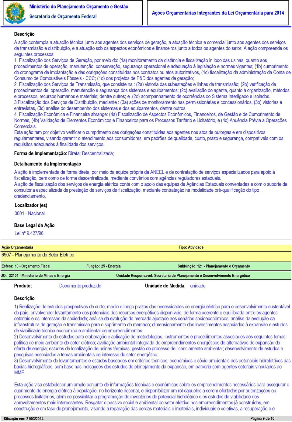 Fiscalização dos Serviços de Geração, por meio do: (1a) monitoramento da distância e fiscalização in loco das usinas, quanto aos procedimentos de operação, manutenção, conservação, segurança