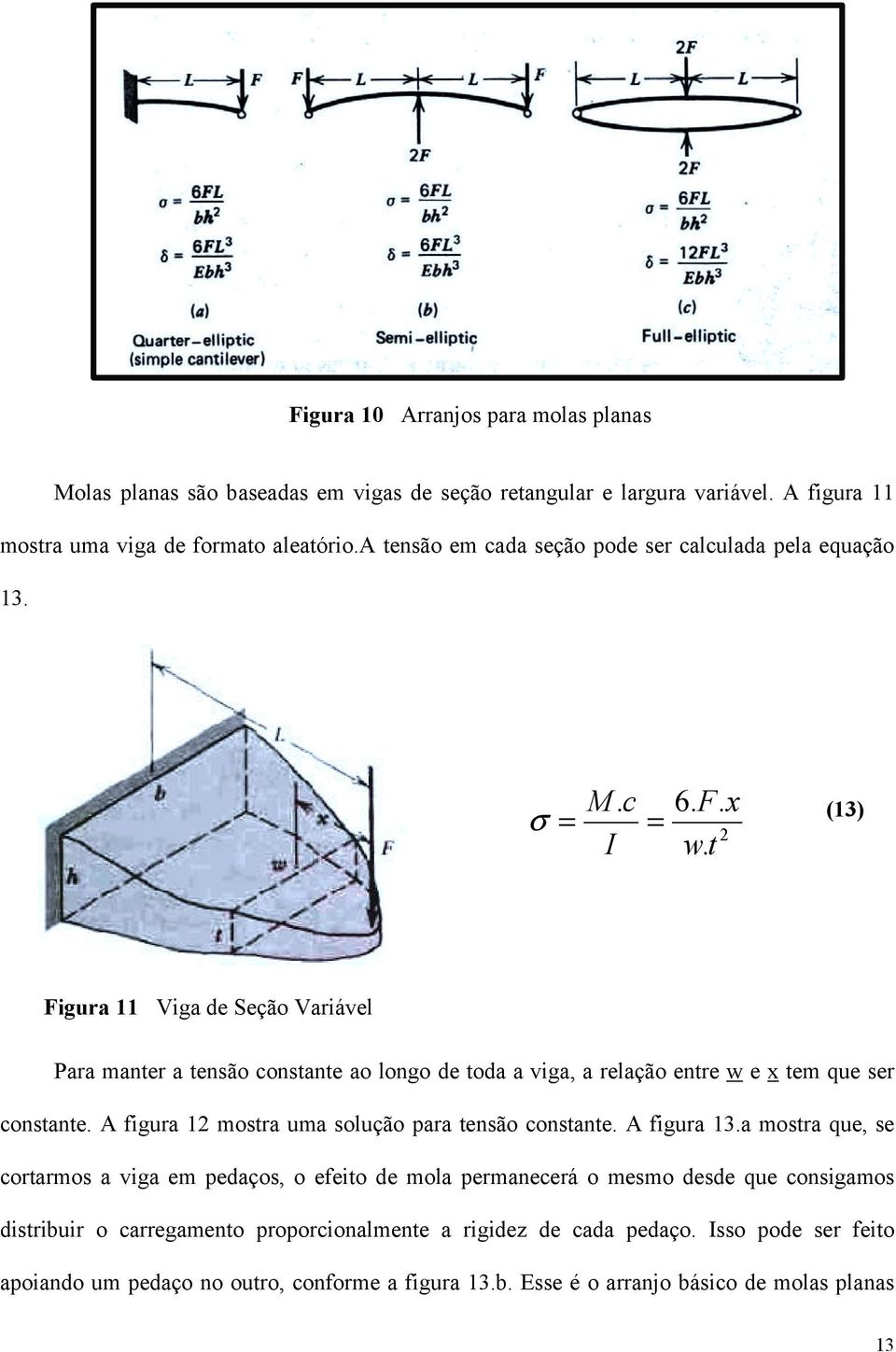 t (13) Figura 11 Viga de Seção Variável Para manter a tensão constante ao longo de toda a viga, a relação entre w e x tem que ser constante.