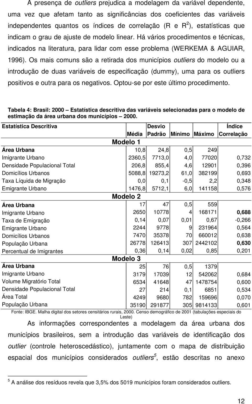 Os mais comuns são a retirada dos municípios outliers do modelo ou a introdução de duas variáveis de especificação (dummy), uma para os outliers positivos e outra para os negativos.