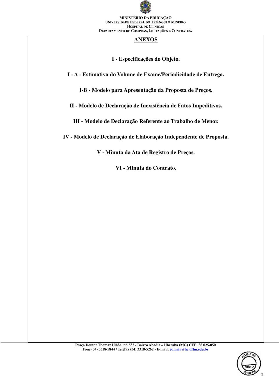 II - Modelo de Declaração de Inexistência de Fatos Impeditivos.