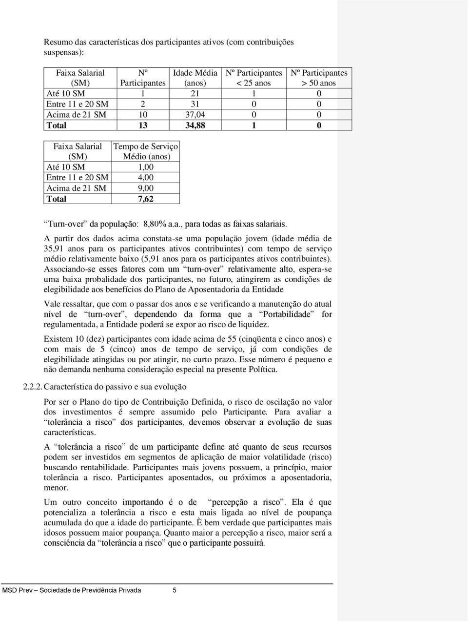 7,62 Turn-over da população: 8,80% a.a., para todas as faixas salariais.