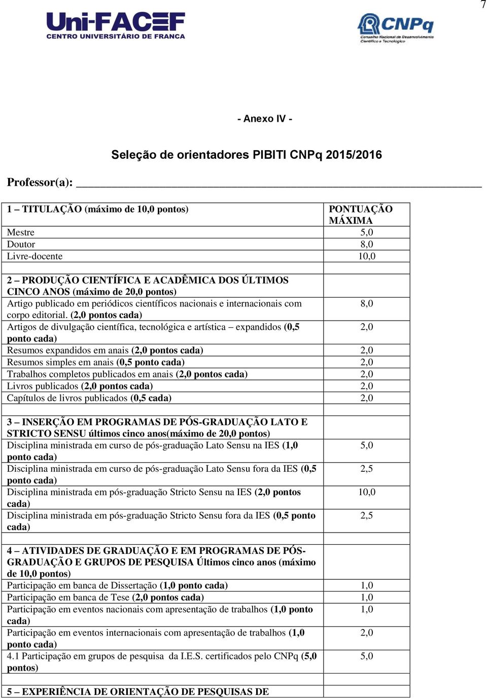 (2,0 pontos cada) Artigos de divulgação científica, tecnológica e artística expandidos (0,5 2,0 ponto cada) Resumos expandidos em anais (2,0 pontos cada) 2,0 Resumos simples em anais (0,5 ponto cada)