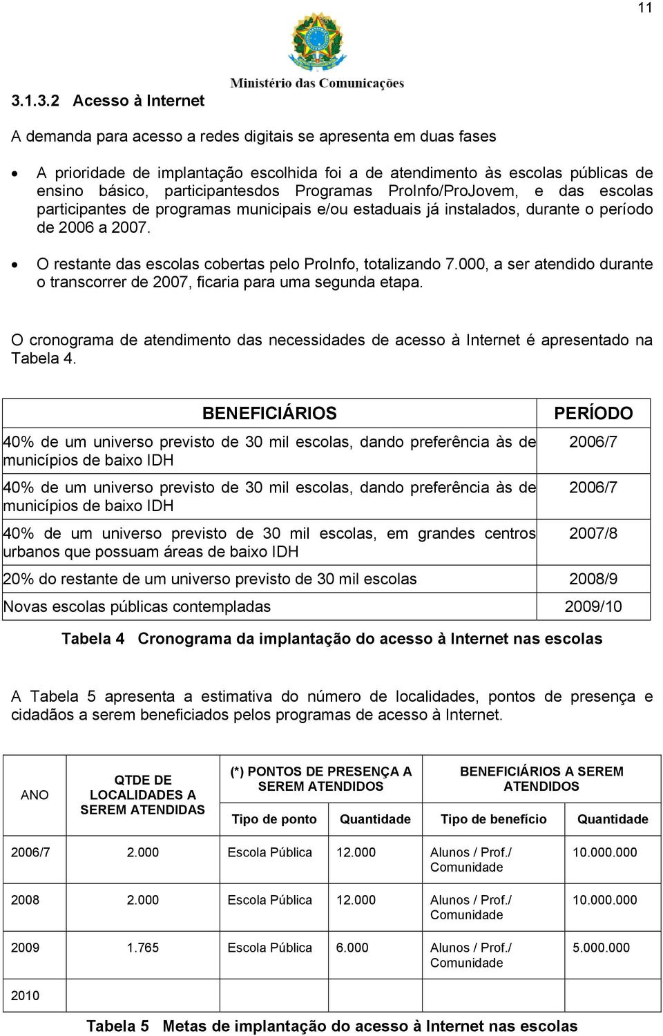 O restante das escolas cobertas pelo ProInfo, totalizando 7.000, a ser atendido durante o transcorrer de 2007, ficaria para uma segunda etapa.