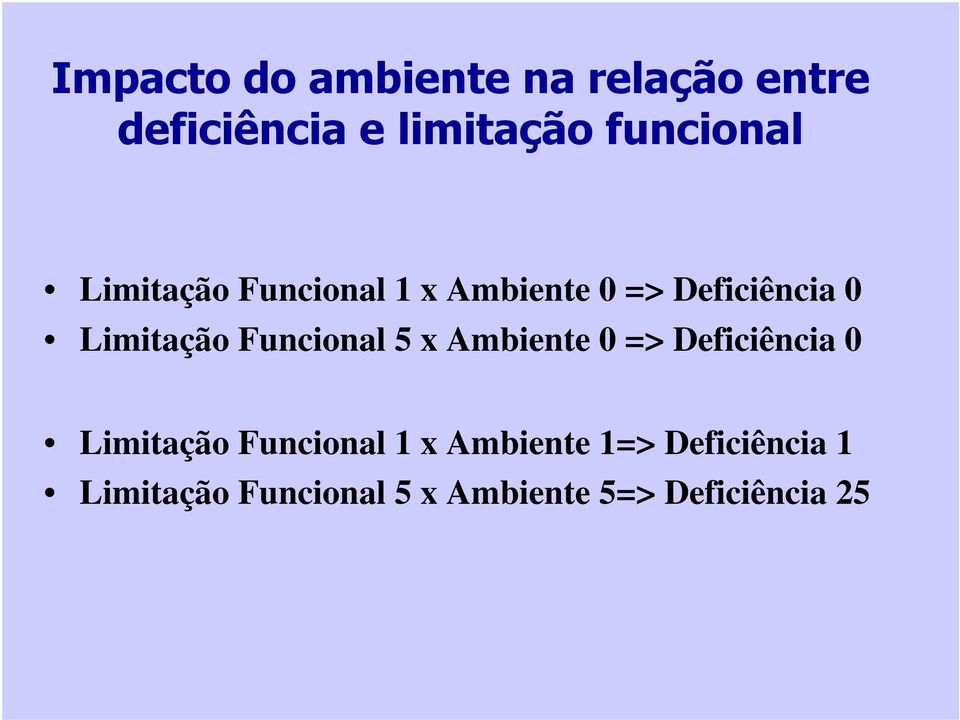 Limitação Funcional 5 x Ambiente 0 => Deficiência 0 Limitação
