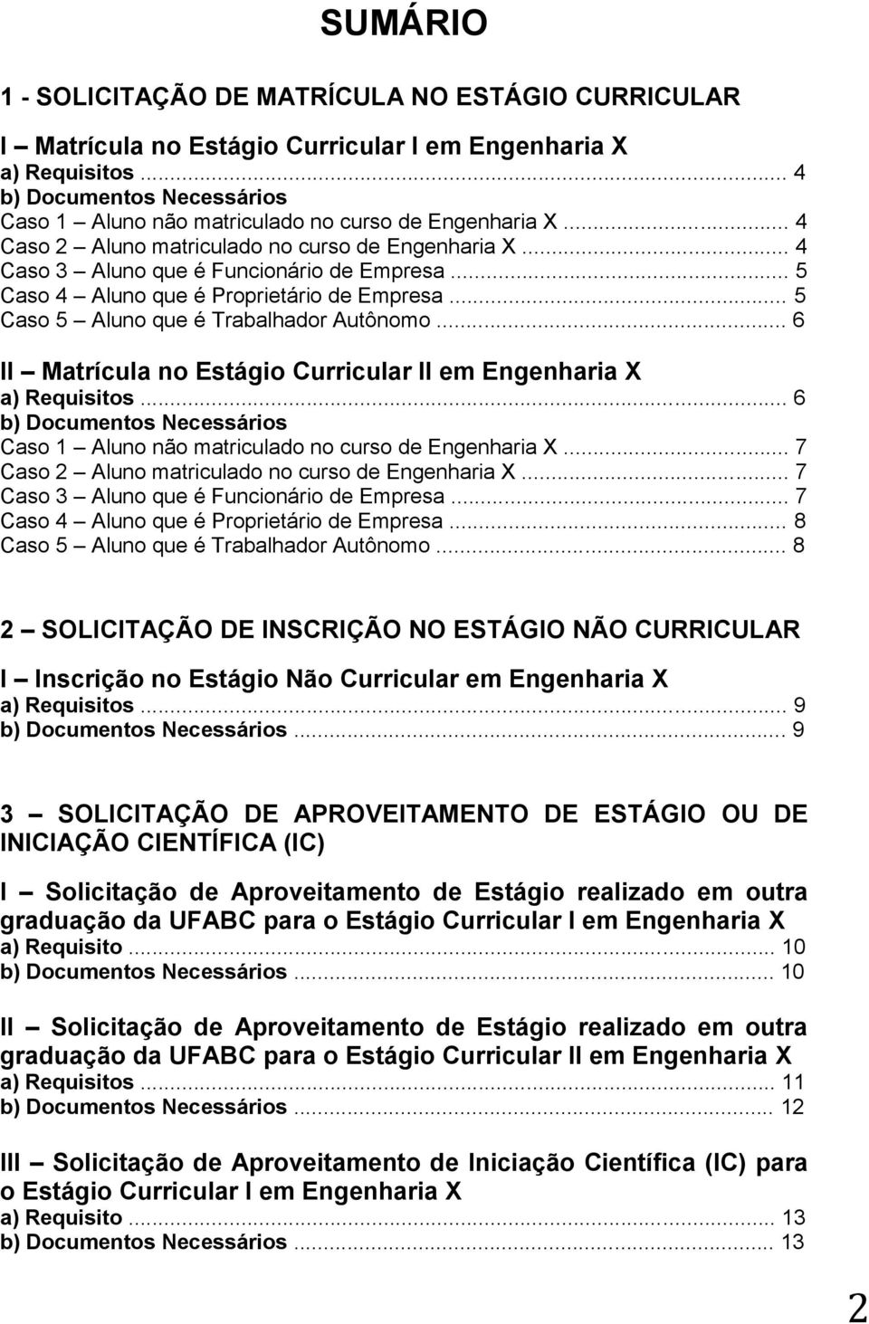 .. 5 Caso 4 Aluno que é Proprietário de Empresa... 5 Caso 5 Aluno que é Trabalhador Autônomo... 6 II Matrícula no Estágio Curricular II em Engenharia X a) Requisitos.