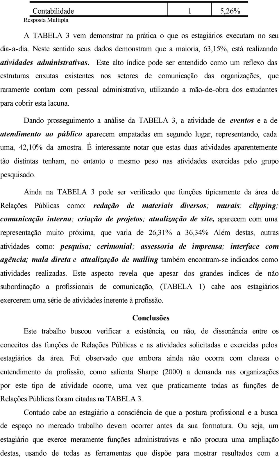 Este alto índice pode ser entendido como um reflexo das estruturas enxutas existentes nos setores de comunicação das organizações, que raramente contam com pessoal administrativo, utilizando a