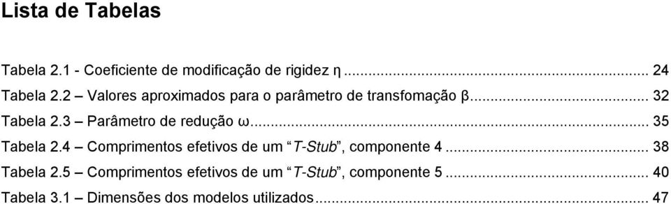 3 Parâmetro de redução ω... 35 Tabela 2.4 Comprimentos efetivos de um T-Stub, componente 4.