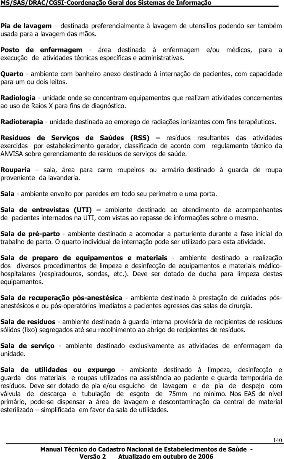 Quarto - ambiente com banheiro anexo destinado à internação de pacientes, com capacidade para um ou dois leitos.