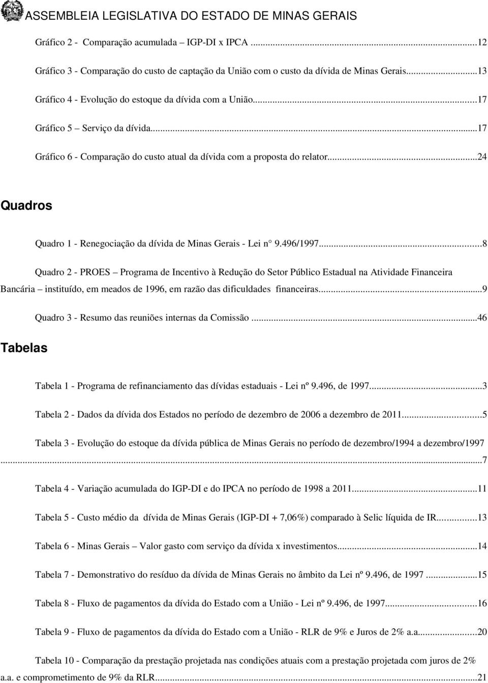 ..24 Quadros Quadro 1 - Renegociação da dívida de Minas Gerais - Lei n 9.496/1997.