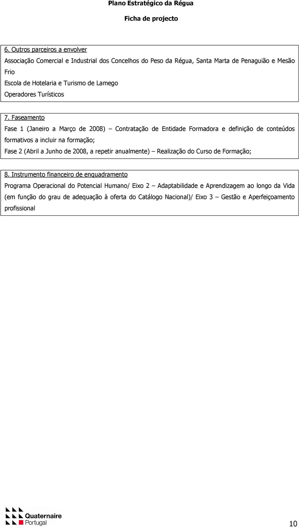 Faseamento Fase 1 (Janeiro a Março de 2008) Contratação de Entidade Formadora e definição de conteúdos formativos a incluir na formação; Fase 2 (Abril a Junho de 2008,