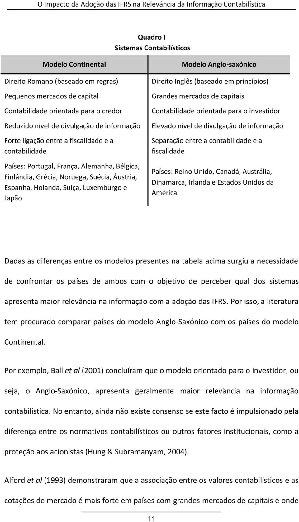 Anglo-saxónico Direito Inglês (baseado em princípios) Grandes mercados de capitais Contabilidade orientada para o investidor Elevado nível de divulgação de informação Separação entre a contabilidade