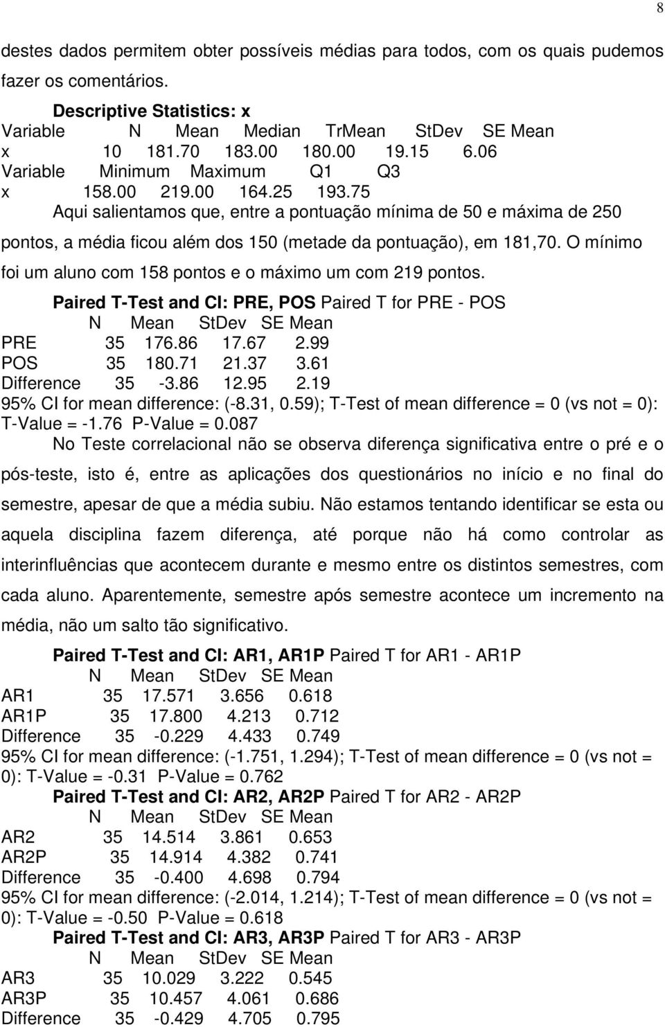 75 Aqui salientamos que, entre a pontuação mínima de 50 e máxima de 250 pontos, a média ficou além dos 150 (metade da pontuação), em 181,70.