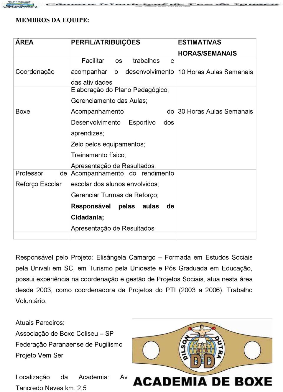 Professor de Acompanhamento do rendimento Reforço Escolar escolar dos alunos envolvidos; Gerenciar Turmas de Reforço; Responsável pelas aulas de Cidadania; Apresentação de Resultados Responsável pelo