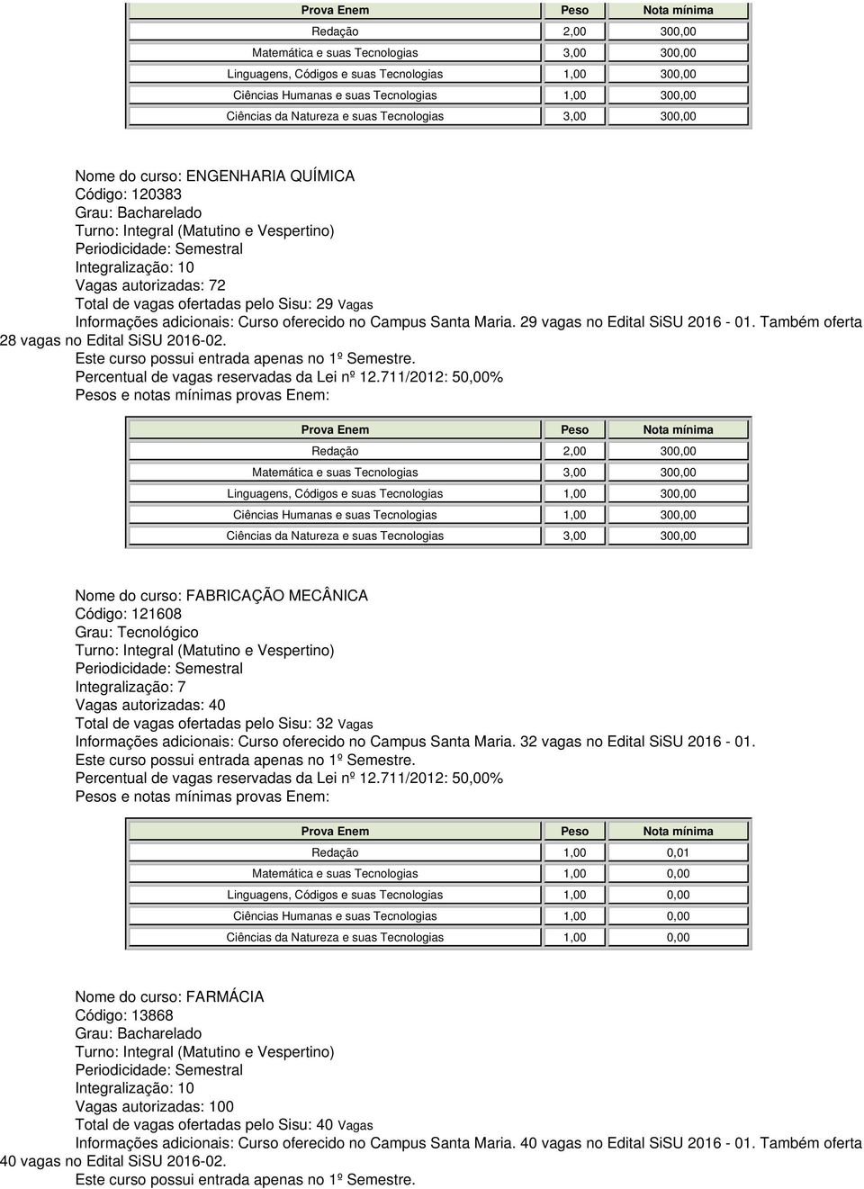 Maria. 29 vagas no Edital SiSU 2016-01. Também oferta 28 vagas no Edital SiSU 2016-02.