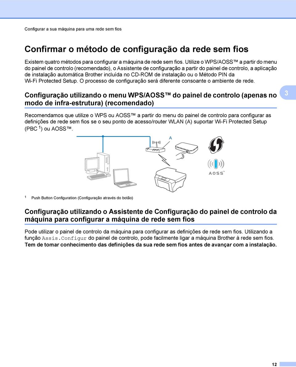 de instalação ou o Método PIN da Wi-Fi Protected Setup. O processo de configuração será diferente consoante o ambiente de rede.