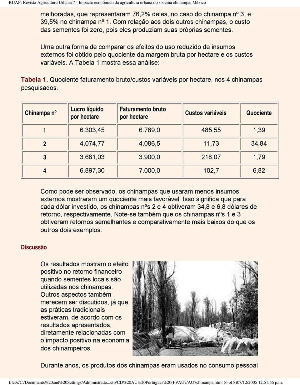 Uma outra forma de comparar os efeitos do uso reduzido de insumos externos foi obtido pelo quociente da margem bruta por hectare e os custos variáveis. A Tabela 1 mostra essa análise: Tabela 1.