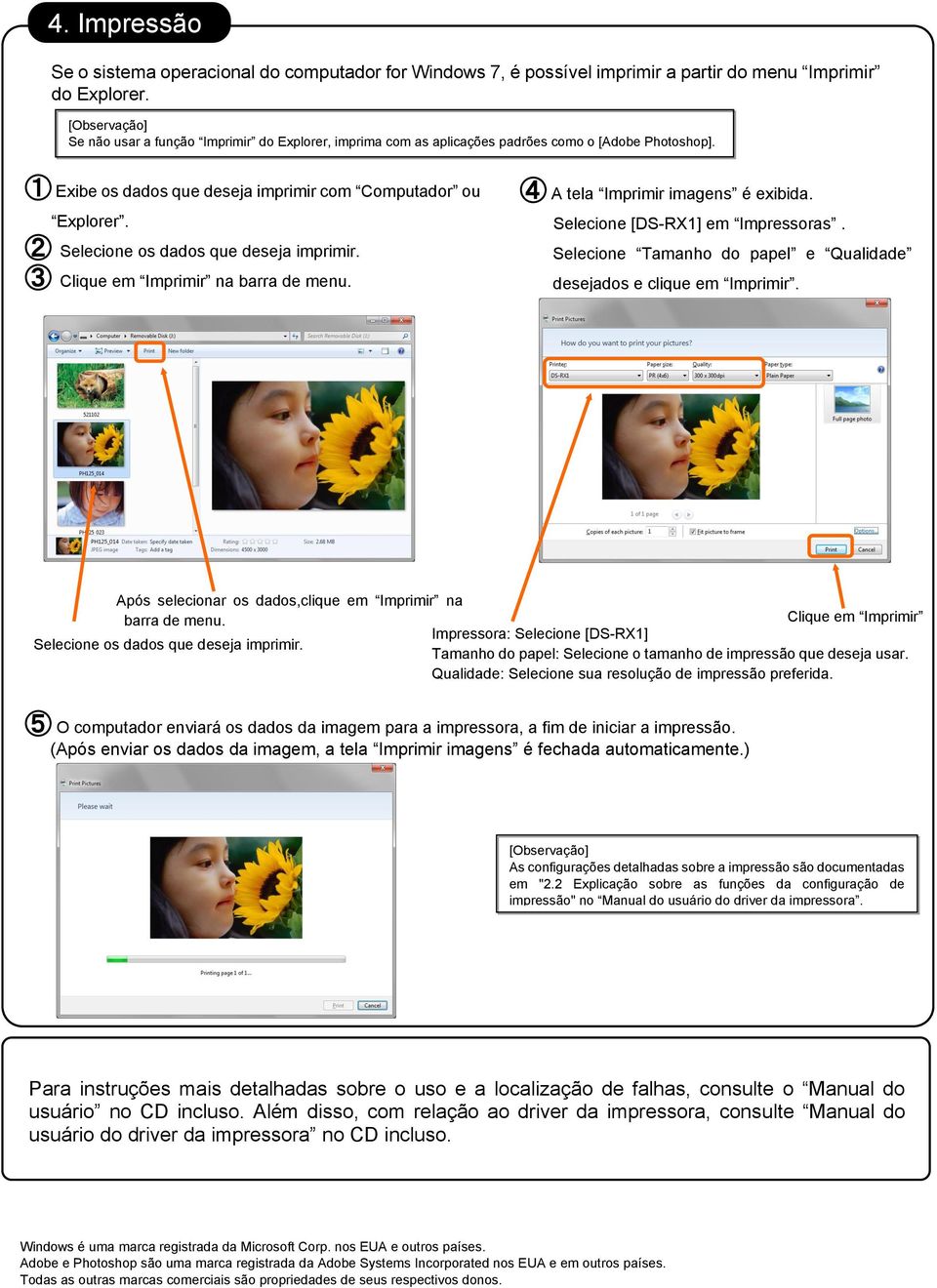 2 Selecione os dados que deseja imprimir. 3 Clique em Imprimir na barra de menu. 4 A tela Imprimir imagens é exibida. Selecione [DS-RX1] em Impressoras.