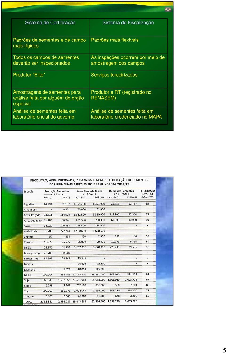 Serviços terceirizados Amostragens de sementes para análise feita por alguém do órgão especial Análise de sementes feita em