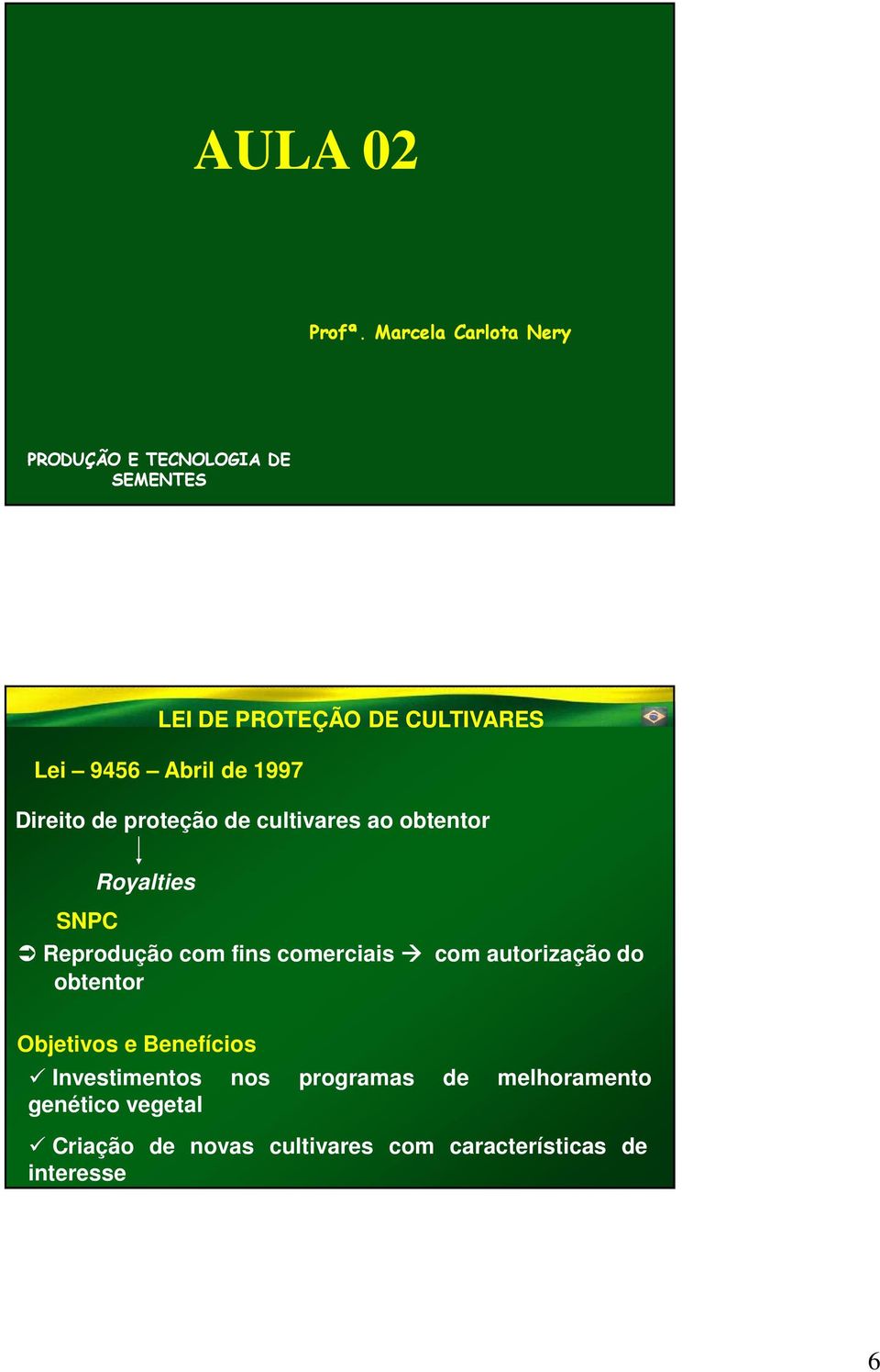 Abril de 1997 Direito de proteção de cultivares ao obtentor SNPC Royalties Reprodução com fins