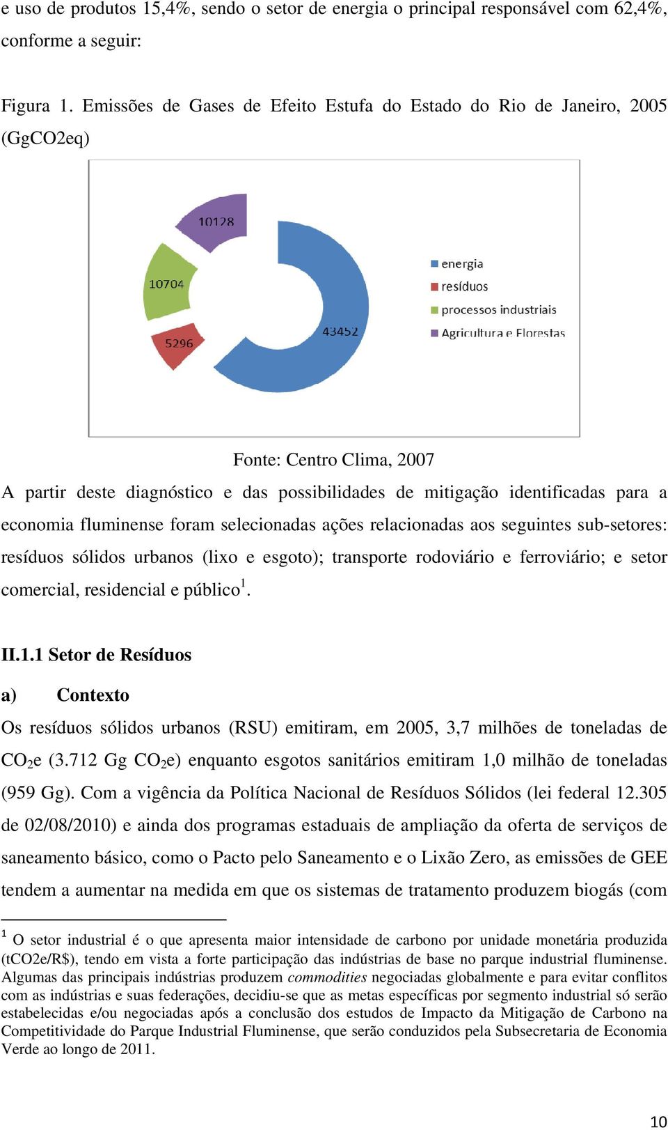 fluminense foram selecionadas ações relacionadas aos seguintes sub-setores: resíduos sólidos urbanos (lixo e esgoto); transporte rodoviário e ferroviário; e setor comercial, residencial e público 1.