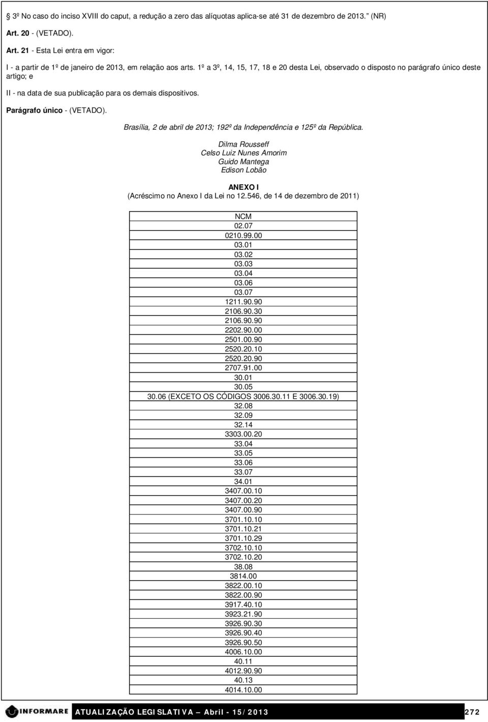 1º a 3º, 14, 15, 17, 18 e 20 desta Lei, observado o disposto no parágrafo único deste artigo; e II - na data de sua publicação para os demais dispositivos. Parágrafo único - (VETADO).