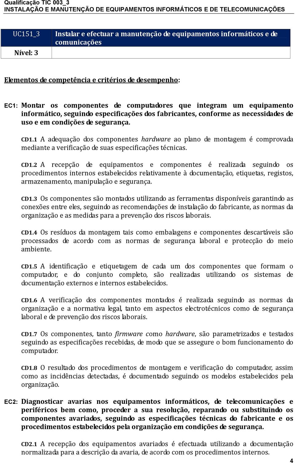 1 A adequação dos componentes hardware ao plano de montagem é comprovada mediante a verificação de suas especificações técnicas. CD1.