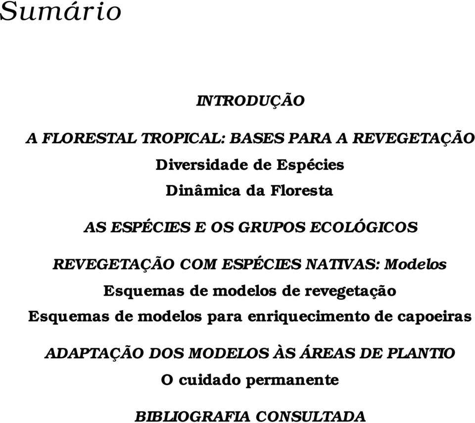 Modelos Esquemas de modelos de revegetação Esquemas de modelos para enriquecimento de