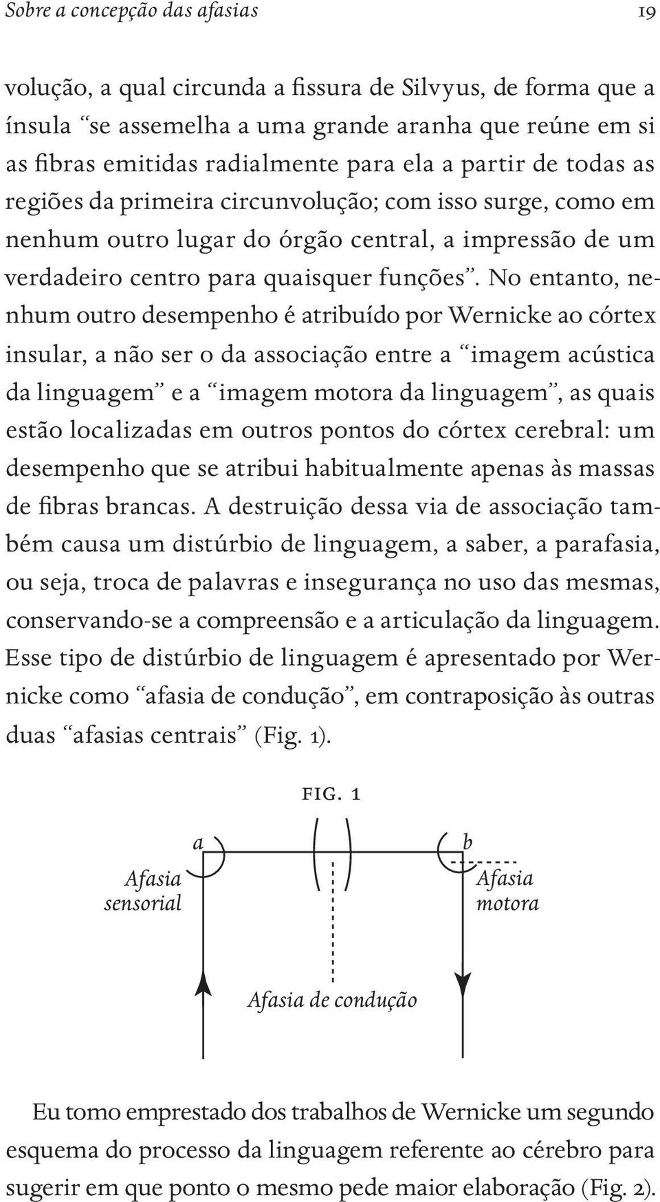 No entanto, nenhum outro desempenho é atribuído por Wernicke ao córtex insular, a não ser o da associação entre a imagem acústica da linguagem e a imagem motora da linguagem, as quais estão