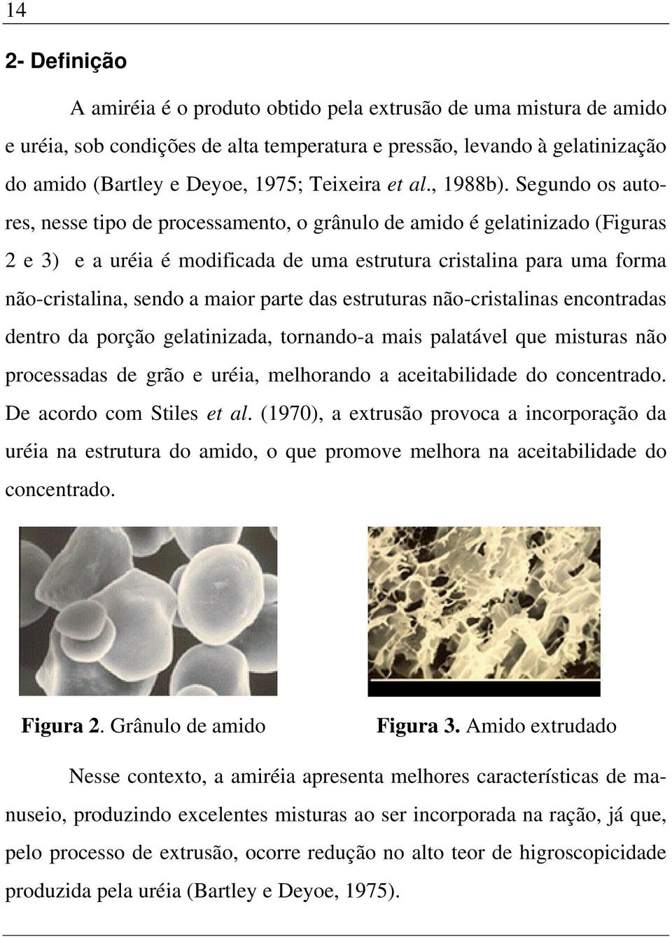 Segundo os autores, nesse tipo de processamento, o grânulo de amido é gelatinizado (Figuras 2 e 3) e a uréia é modificada de uma estrutura cristalina para uma forma não-cristalina, sendo a maior