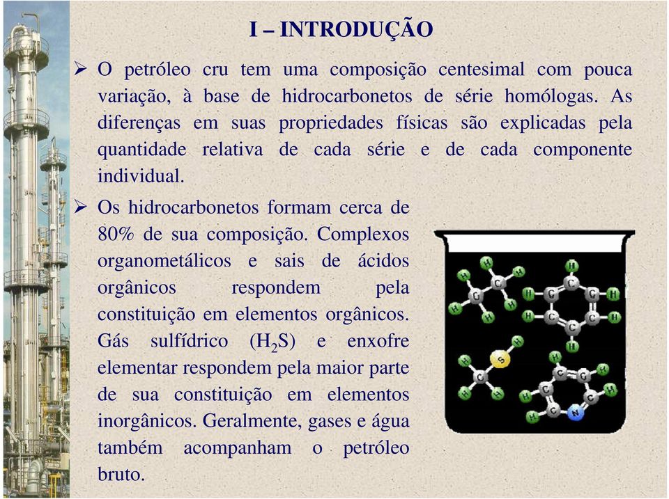 Os hidrocarbonetos formam cerca de 80% de sua composição.