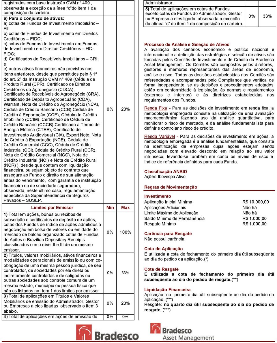 Investimento em Direitos Creditórios FIC- FIDC; d) Certificados de Recebíveis Imobiliários CRI; e e) outros ativos financeiros não previstos nos itens anteriores, desde que permitidos pelo 1º do art.