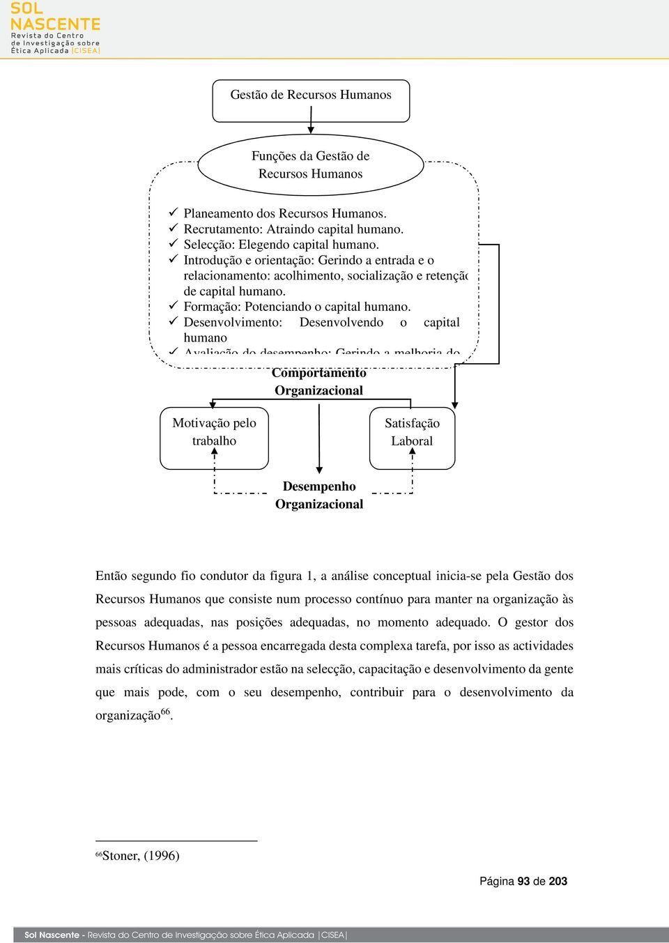 Desenvolvimento: Desenvolvendo o capital humano Avaliação do desempenho: Gerindo a melhoria do Comportamento Organizacional Motivação pelo trabalho Satisfação Laboral Desempenho Organizacional Então