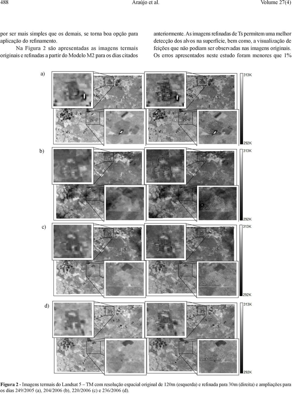 As imagens refinadas de Ts permitem uma melhor detecção dos alvos na superfície, bem como, a visualização de feições que não podiam ser observadas nas imagens originais.