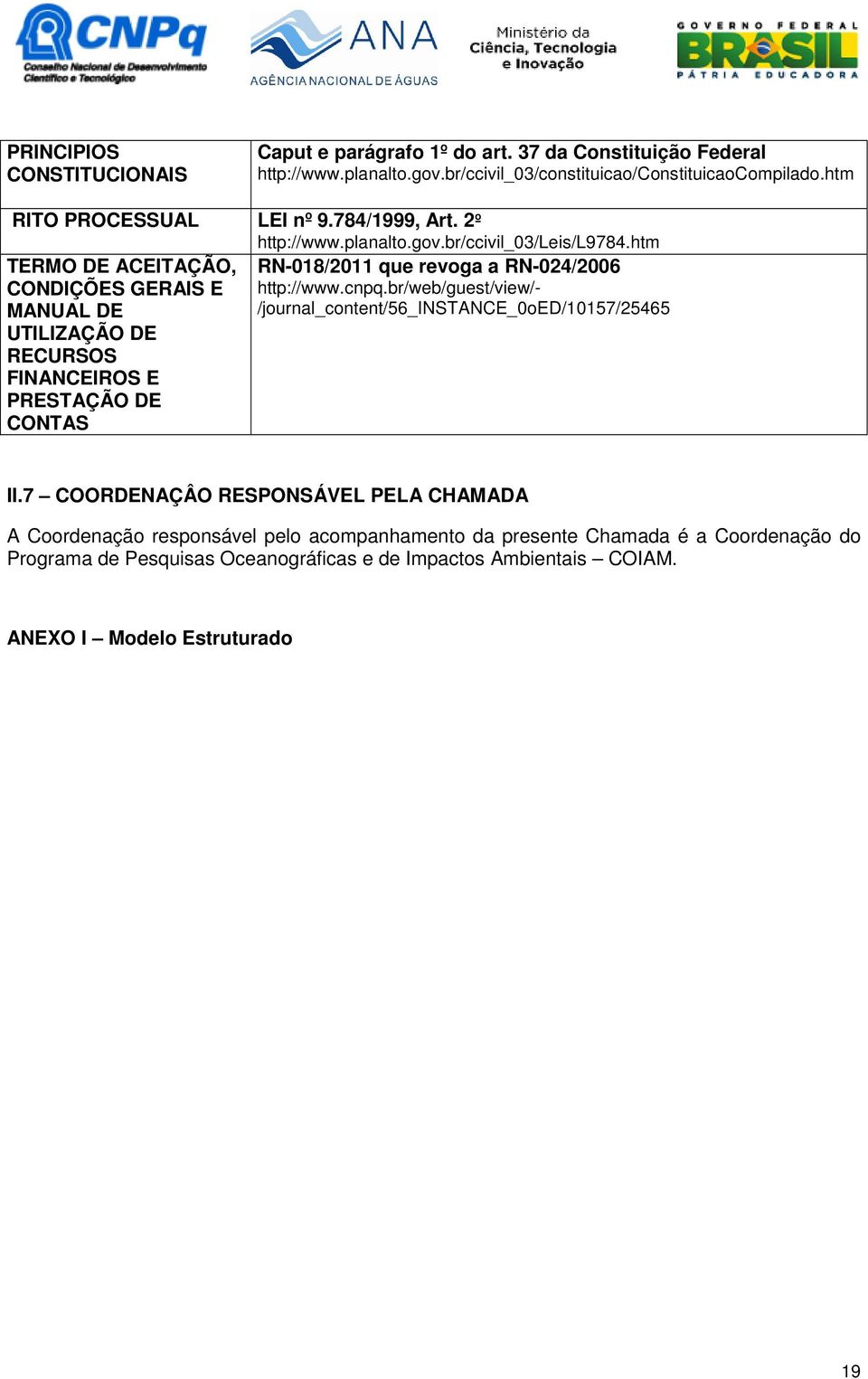 htm TERMO DE ACEITAÇÃO, CONDIÇÕES GERAIS E MANUAL DE UTILIZAÇÃO DE RECURSOS FINANCEIROS E PRESTAÇÃO DE CONTAS RN-018/2011 que revoga a RN-024/2006 http://www.cnpq.