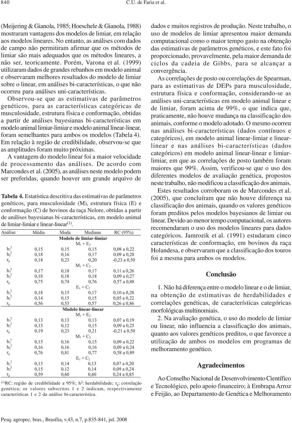 (1999) ulzaram dados de grandes rebanhos em modelo anmal e observaram melhores resulados do modelo de lmar sobre o lnear, em análses b-caraceríscas, o que não ocorreu para análses un-caraceríscas.