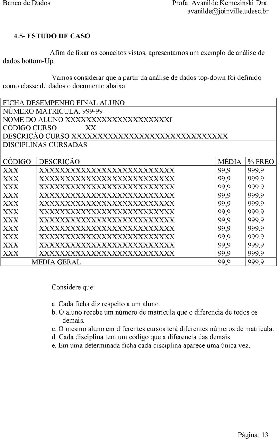 999-99 NOME DO XXXXXXXXXXXXXXXXXXXXf CÓDIGO CURSO XX DESCRIÇÃO CURSO XXXXXXXXXXXXXXXXXXXXXXXXXXXXXX DISCIPLINAS CURSADAS CÓDIGO DESCRIÇÃO MÉDIA % FREO XXX XXX XXX XXX XXX XXX XXX XXX XXX XXX XXX