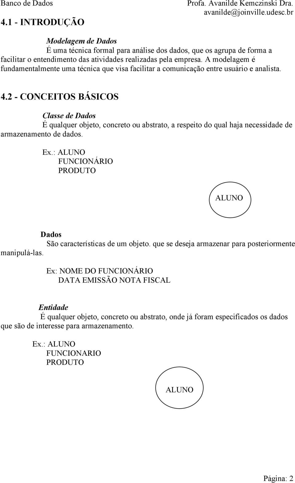 2 - CONCEITOS BÁSICOS Classe de Dados É qualquer objeto, concreto ou abstrato, a respeito do qual haja necessidade de armazenamento de dados. Ex.