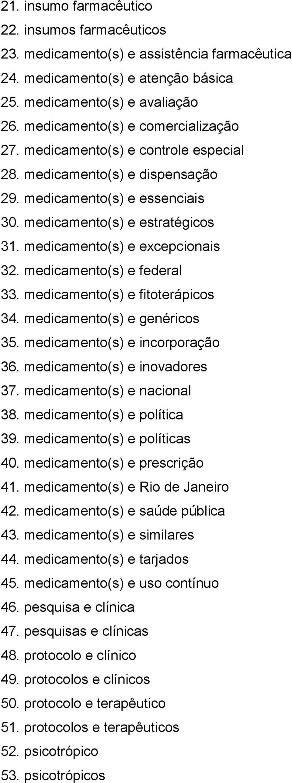 medicamento(s) e excepcionais 32. medicamento(s) e federal 33. medicamento(s) e fitoterápicos 34. medicamento(s) e genéricos 35. medicamento(s) e incorporação 36. medicamento(s) e inovadores 37.