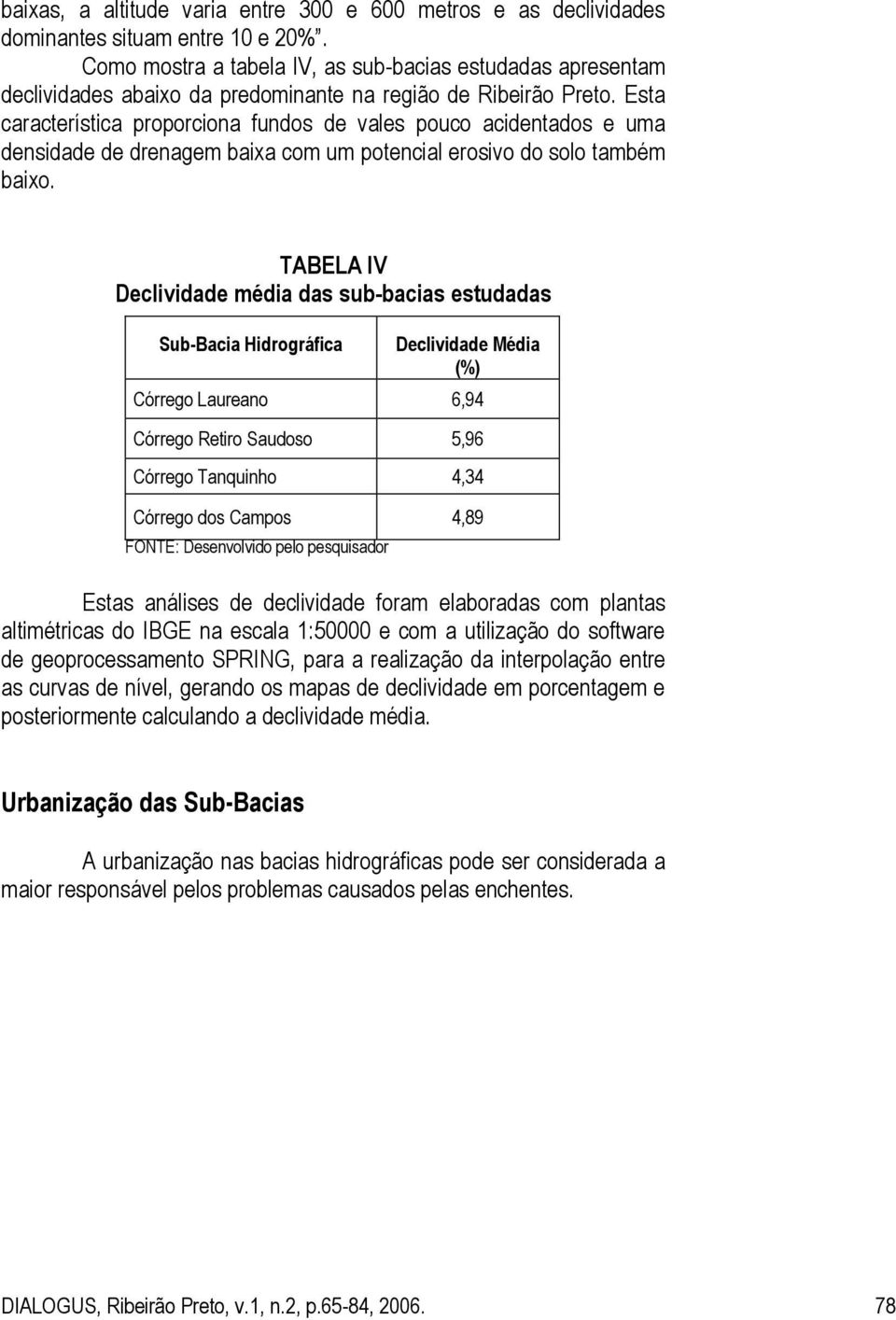 Esta característica proporciona fundos de vales pouco acidentados e uma densidade de drenagem baixa com um potencial erosivo do solo também baixo.